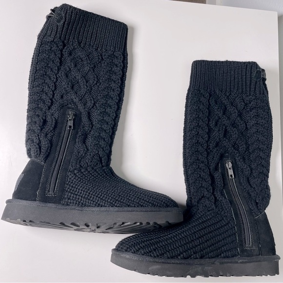 UGG Classic Cardi Cableknit Boots Black Zip Tall Size 7US Womens - Picture 5 of 15